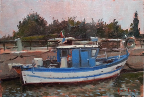 before fishing oil on panel 20x30cm