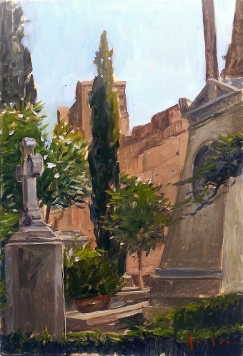 Cimitero acattolico Roma oil on panel 20x30 cm